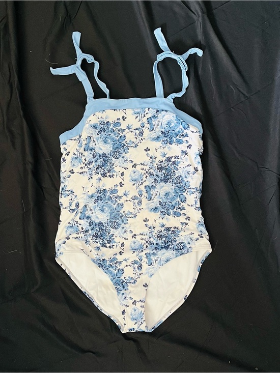 Janie and Jack Other - Blue Floral One-Piece Swimsuit with Tie Straps